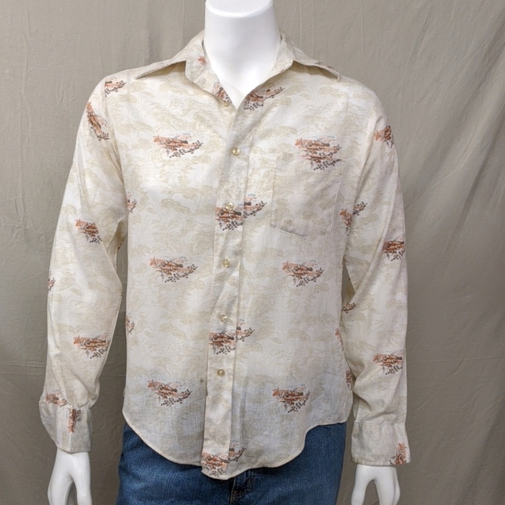 Vintage button down shirt with Asian print